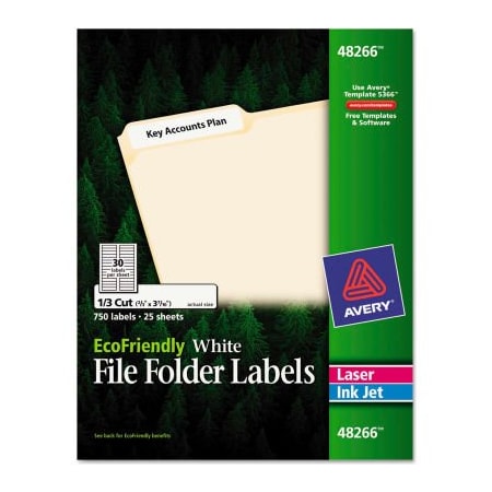 Avery File Folder Label, 21/32" Label W, 30 Labels per Sheet White 48266